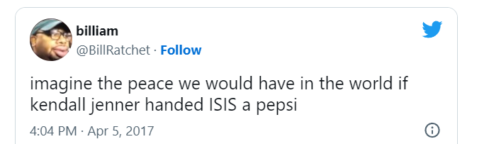 imagine the peace we would have in the world if kendall jenner handed ISIS a pepsi